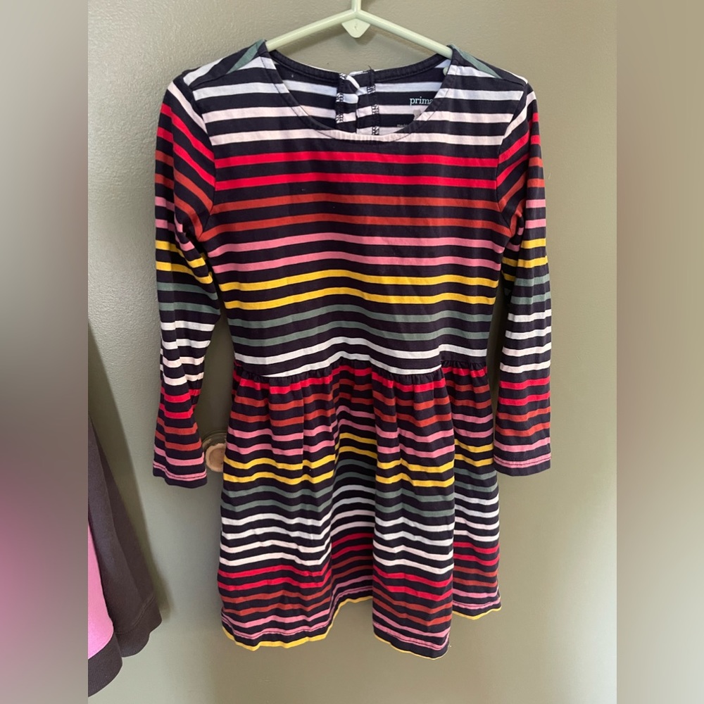 Primary Kids rainbow long sleeve stripe dress